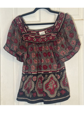 eci New York Gray & Red Patterned Blouse Size 6